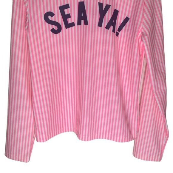 Gap Kids “SEA YA!” Rash Guard Girls Size M Pink Stripe Long Sleeve Swim - Picture 3 of 10